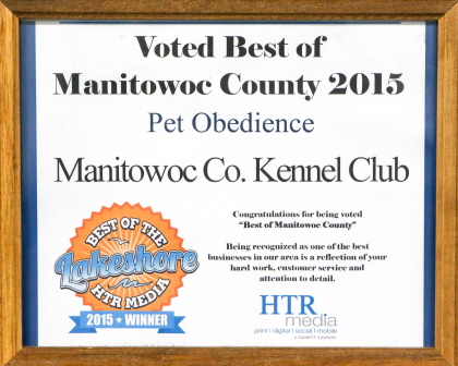 Manitowoc Count Kennel Club Award for Best of Manitowoc County 2015 in Pet Obedience