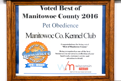 Manitowoc Count Kennel Club Award for Best of Manitowoc County 2016 in Pet Obedience